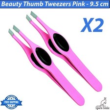 Eyebrow Hair Removal Thumb Grip Slant Tip Tweezer Manicure Pedicure Beauty 2 Pcs