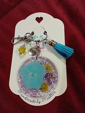 Floral Real Pressed Flowers Keychain Acrylic Resin glitter with tassel and clip