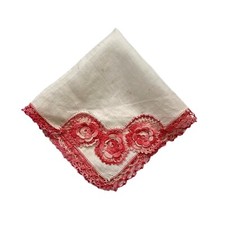 Heirloom 3D Crochet Bridesmaid Handkerchief Irish Linen Pink Lace Cottagecore