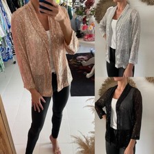 Women's Fashion Trend Sequin Long Sleeved Medium Length Solid Color Jacket New