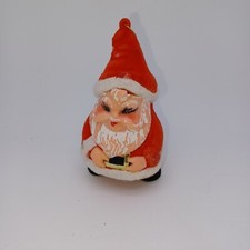 Vintage Flocked Santa celluloid face 4 inch tall Japan ornament