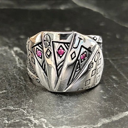 Anillo de plata esterlina para jugar al póquer, anillo de plata Black Jack, anillo de póquer Foto 2 de 4