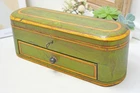Vintage Wooden Oval Pencil Stationary Box Original Old Hand Crafted Painted
