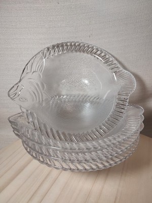 Studio Nova Clear Glass Fish Bowl Satin Finish Textured EUC Set Of 4 