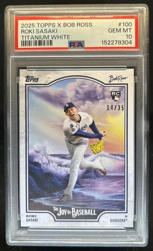 2025 Topps Bob Ross Baseball Roki Sasaki RC Titanium White #/35 PSA 10 GEM MINT