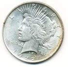 US Coin  1922 P       peace Dollar unc slight toning around the edge...C 50042