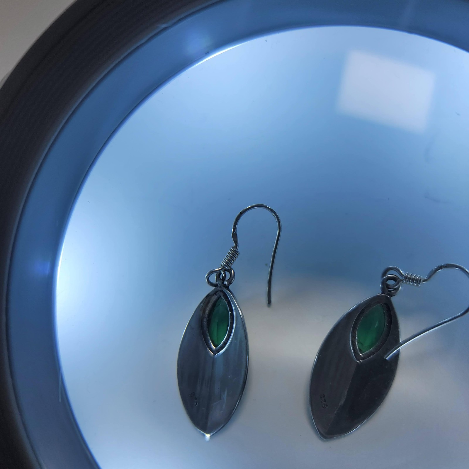 Sterling Silver 925 Emerald Leaf Dangle Earrings … - image 5