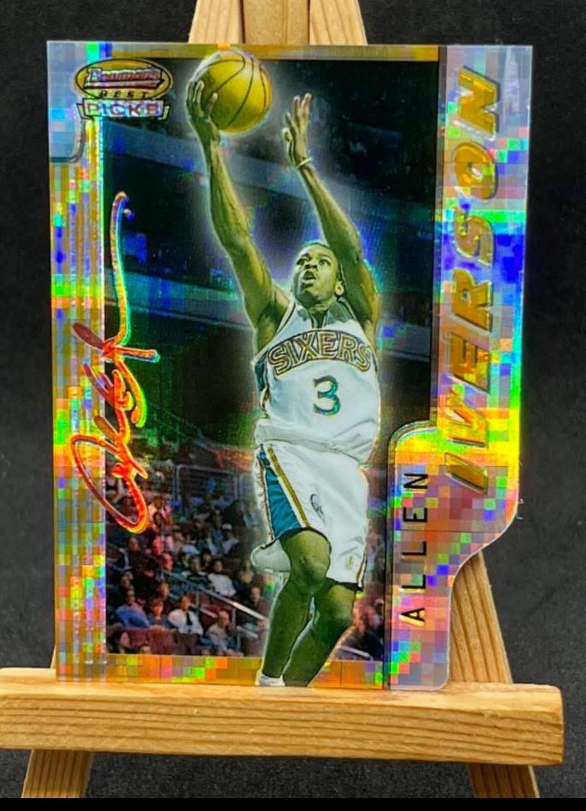 1996-97 Bowmans Best Pick #BP9 Allen Iverson Atomic Refractor Die-Cut Rookie NM+