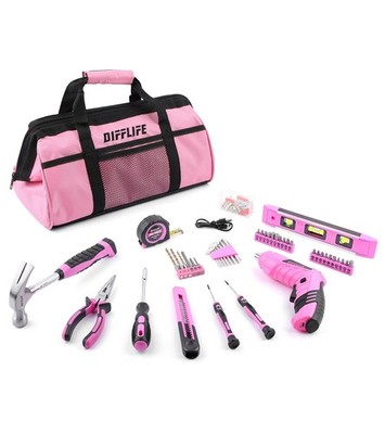 DIFFLIFE Pink Tool Set for Women, 126-Piece Lady's Power Screwdriver 