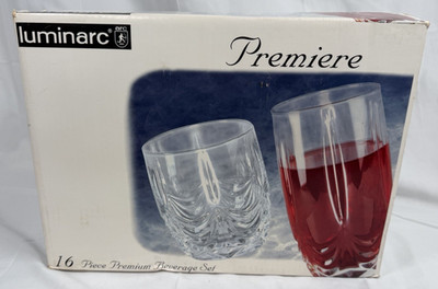 LUMINARC Premiere Clear  Cut Glass  16pc Beverage Set 8-16oz & 8-12oz