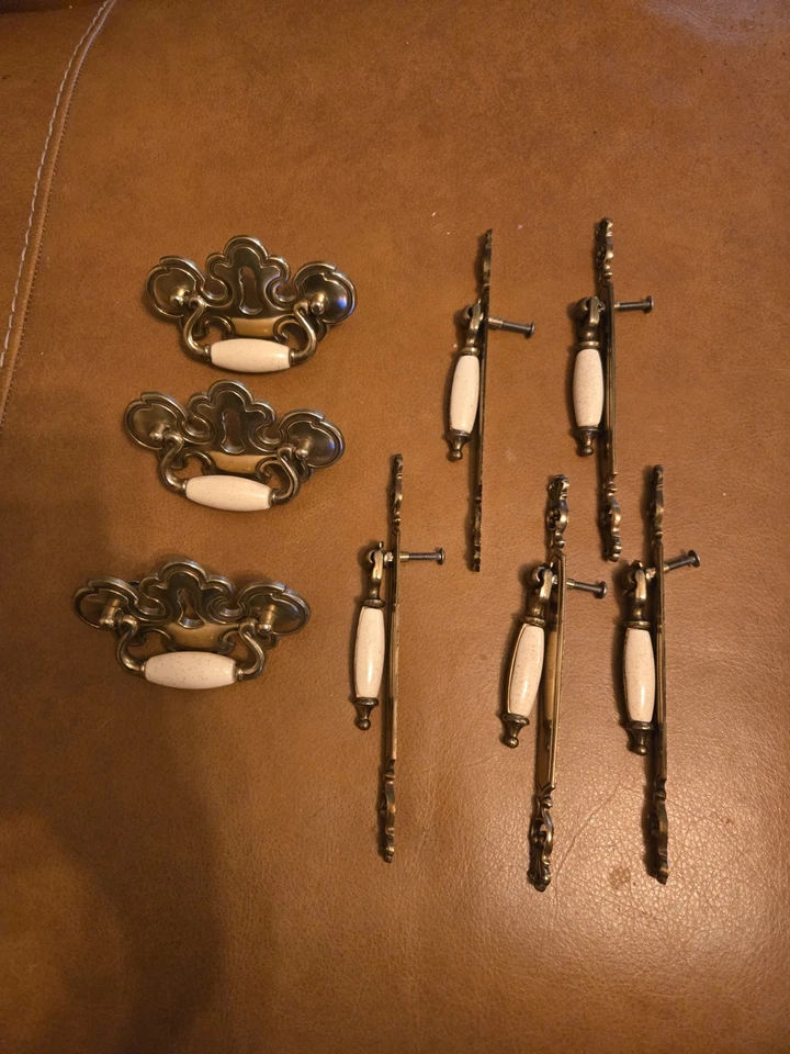 Keeler Brass Co Vintage 3 tiradores de cajón de cerradura * 5 tiradores desplegables porcelana blanca Foto 2 de 4