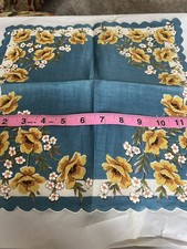 Vintage Blue Hankie Yellow Roses VGC  