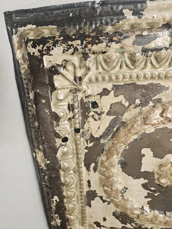 Antique Tin Ceiling Tiles Salvaged 1890's Ceiling Panel 24" By 24" Home Decor - Image 2 of 4