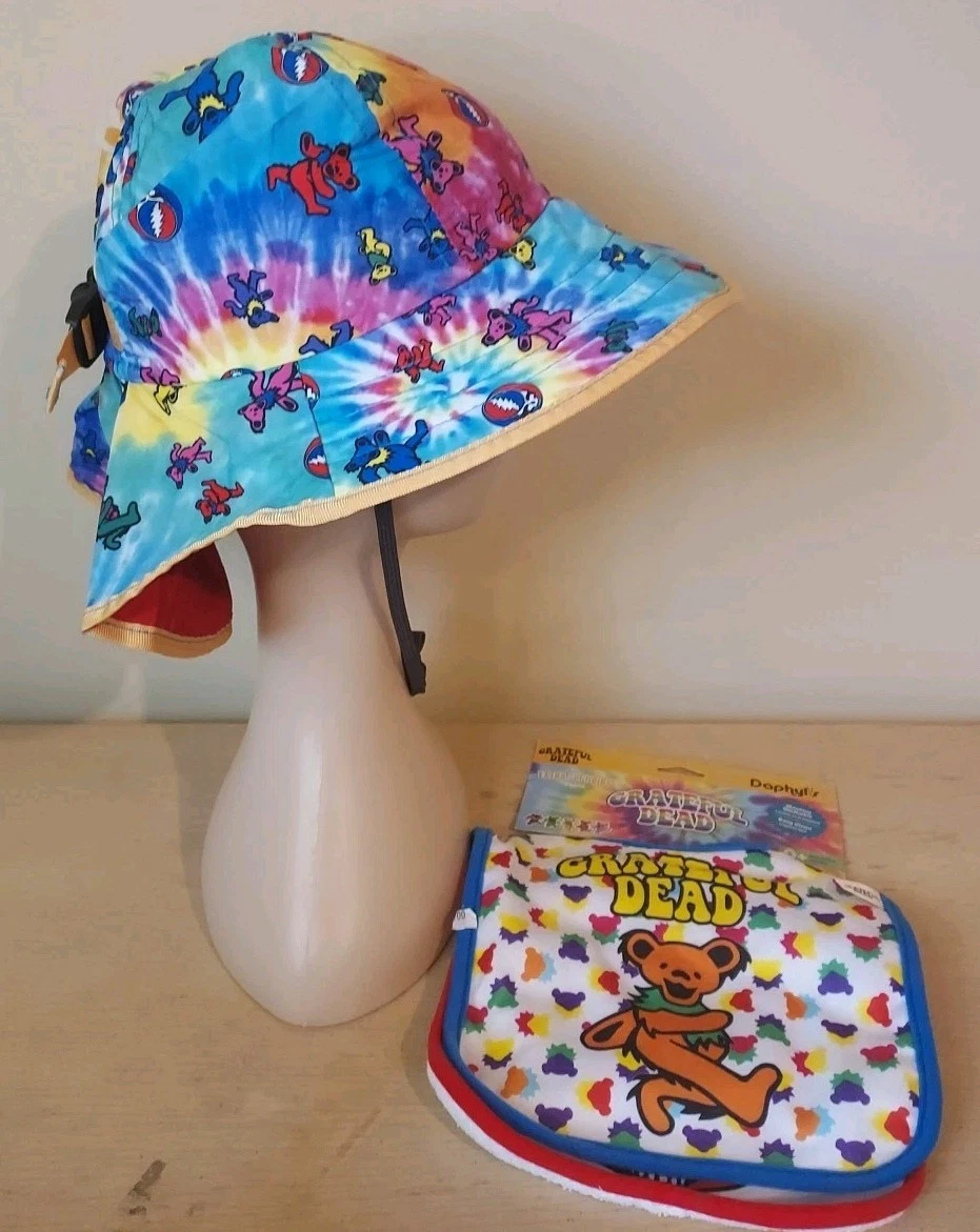 Daphyls Hook & Loop Baby Kids Toddler Grateful Dead 2 Pack Bib & Sun Hat NWT