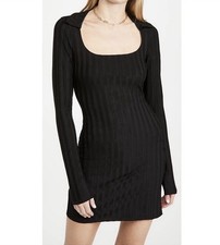 Reformation Vittoria Black Rib Long Sleeve Knit Mini Dress Collared Size M $128