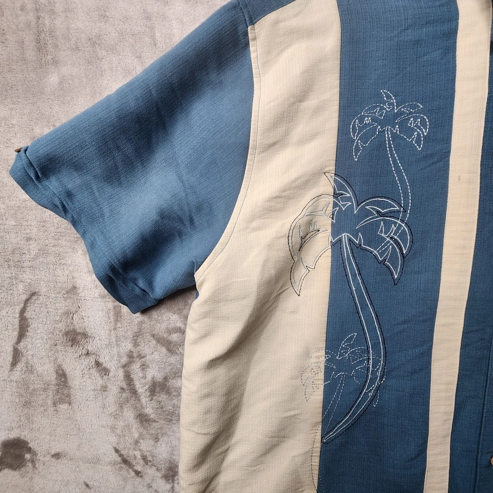 Рубашка вышитая мужская Cubavera Guayabera на пуговицах синий белый цвет блок XL - Изображение 3 из 4