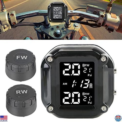 #ad Motorcycle Tire Pressure Monitoring System with 2 Sensors amp; LCD Display $56.44