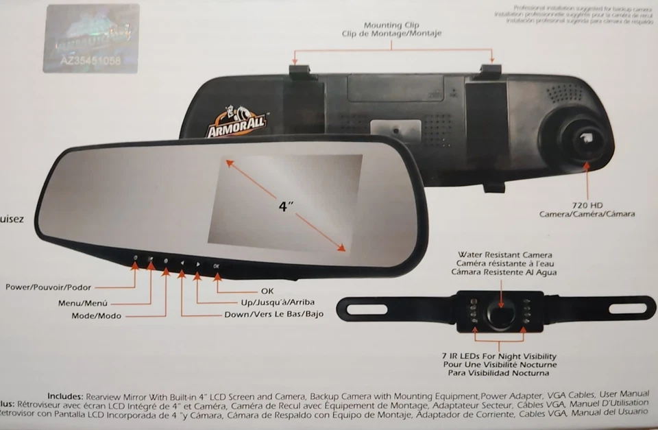 ArmorAll Dash & Backup CAM 4" LCD Rearview Mirror Live Monitoring - Image 2 of 4
