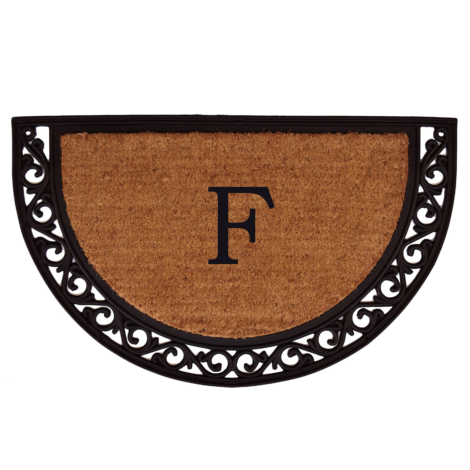 Heavy-Duty Monogrammed Ornate Scroll Doormat Featuring Letter F Design