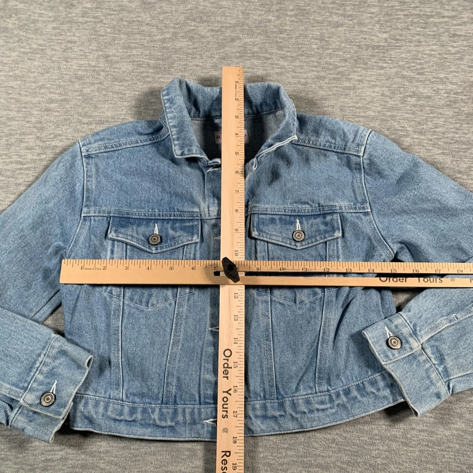 American Girl Jacket Girls Medium 10/12 Blue Denim Trucker Embroidered Floral - Image 4 of 4