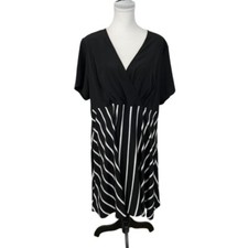 SHEIN Curve Dress Black & White Plus Size 3XL Fit + Flare Midi Strips V Neck