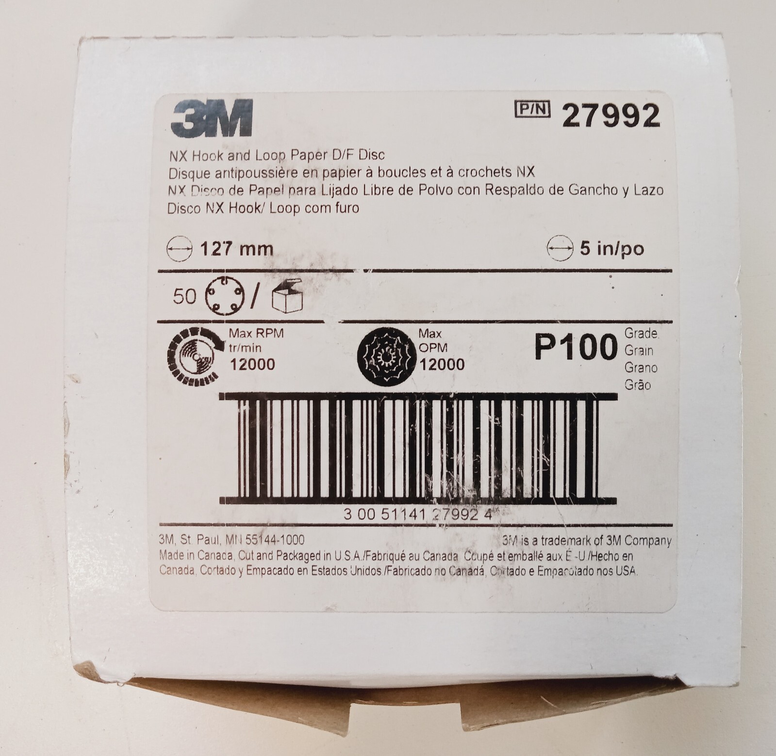 50 3M NX Hook & Loop 5" Paper Disc 100 Grit PN 27992