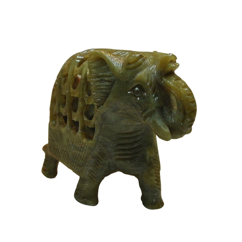 Hand Carved Soap Stone Mother Elephant With A Baby Elephant Inside 3