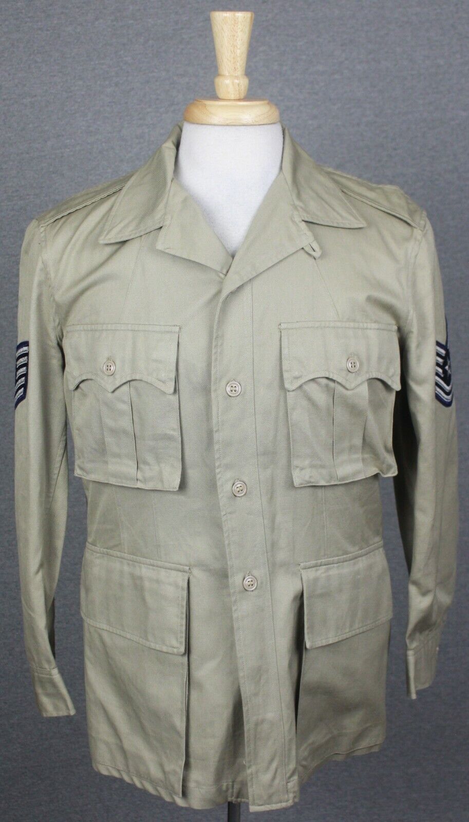 Vintage 1957 USAF Air Force Tan Cotton Tropical Jacket 38S Technical Sergeant