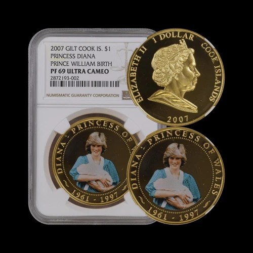 COOK ISLANDS. 2007, Dollar - NGC PF69 - Top Pop 🥇 Princess Di, Prince William