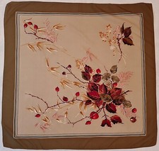 SCARF VINTAGE AUTHENTIC FLORAL ART AUTUMN GREEN BROWN 30" SQUARE