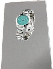 Damen Edelstahl - Armbanduhr Grün blaues Zifferblatt Mineralglas