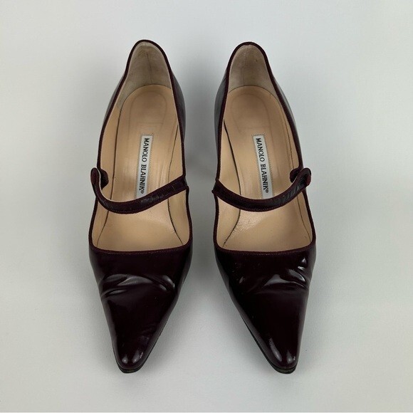 Manolo Blahnik Vintage Campari Burgundy Pointed Toe Mary Jane