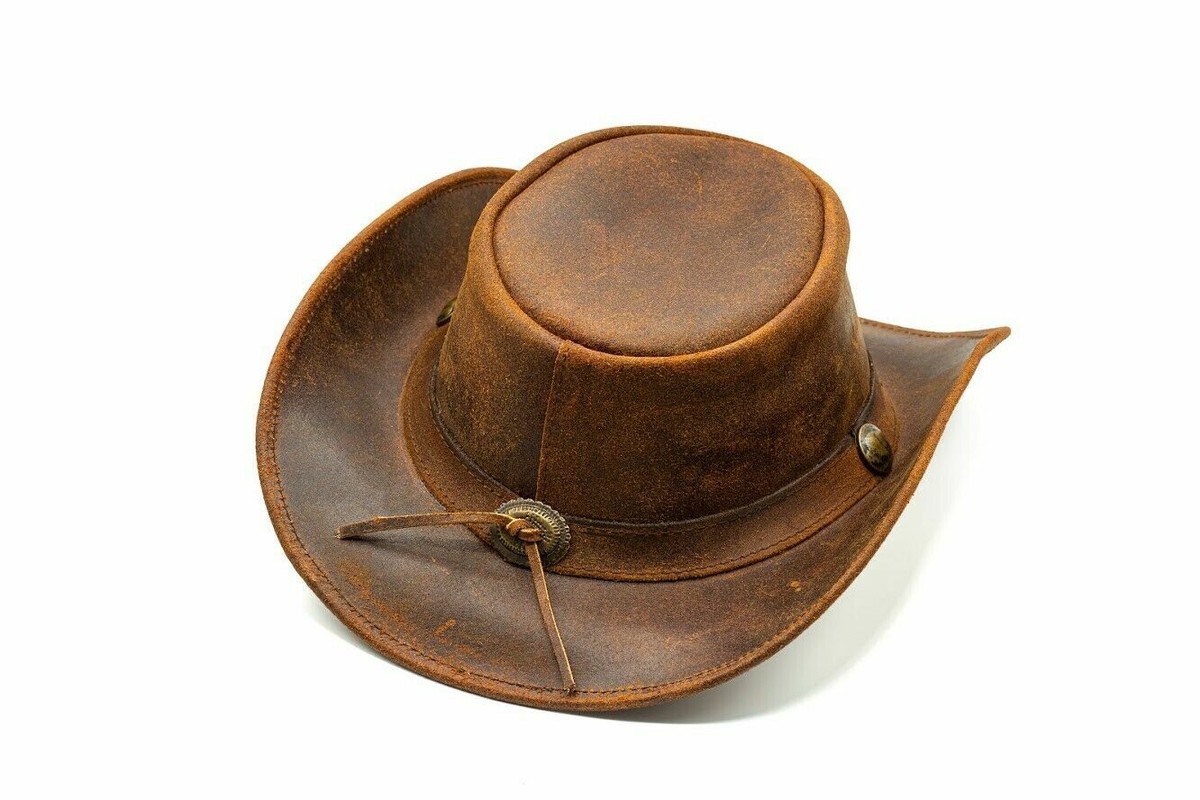 8137 Vintage Brown Leather Cowboy Hat (medium 7⅛–7¼ / 57–58 Cm) – Genuine Mens Brown Cowboy Hat - Classic Western main image 3