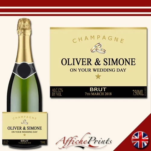 Personalised Champagne Label Gold Engagement Wedding Scratch Resistant Sticker