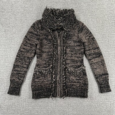 Leifsdottir Sweater Small Black Wool Mohair Full Zip Cardigan