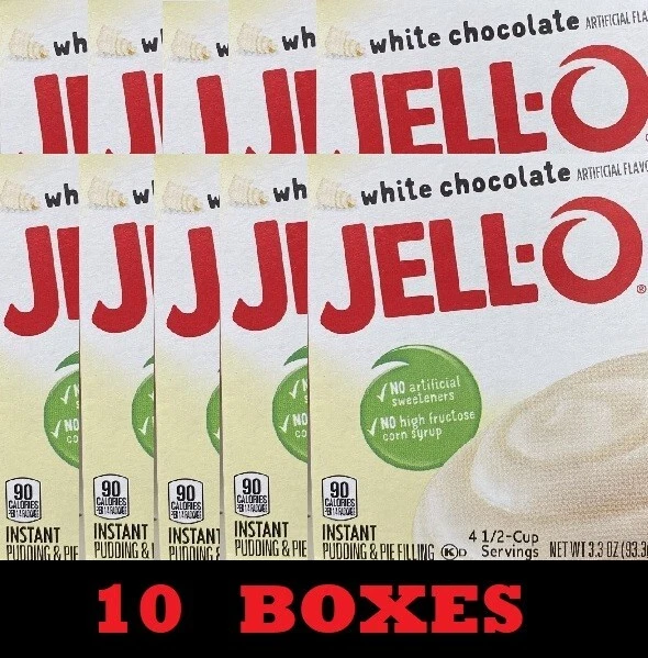 10x Jello WHITE CHOCOLATE Instant Pudding Pie Filling Mix 3.3oz
