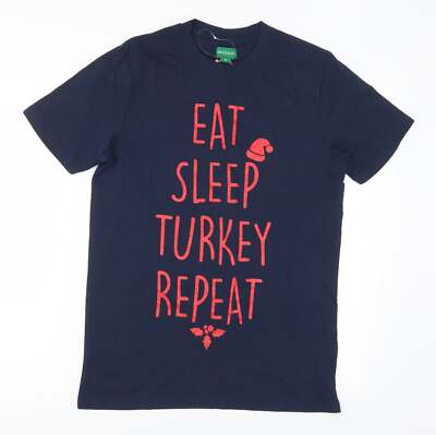 Avenue Herren T-Shirt blau Baumwollmischung Größe S - Eat Sleep Turkey Repeat
