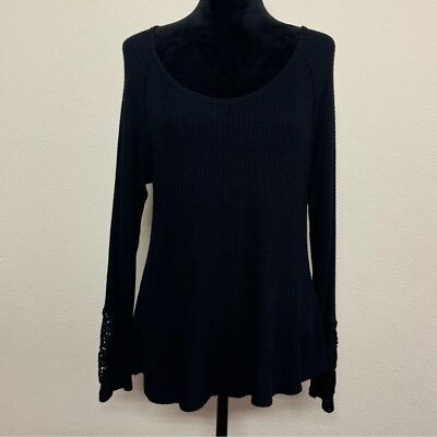 Free Press top women medium long sleeve scoop neck sweater black