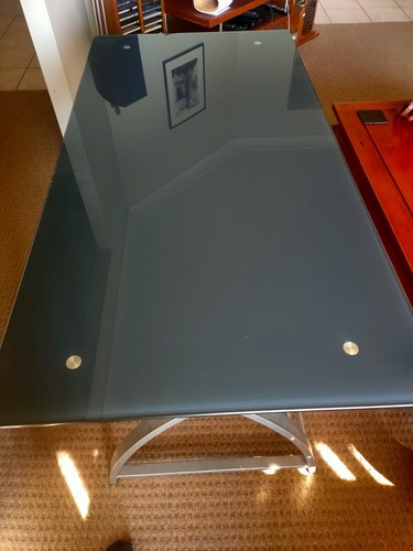 Desk silver metal and black glass (used) in good condition - Picture 3 of 5