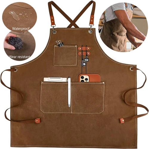 Waxed Canvas Tool Work Shop Apron Heavy Duty Woodworking Chef Workshop Unisex - Picture 10 of 15