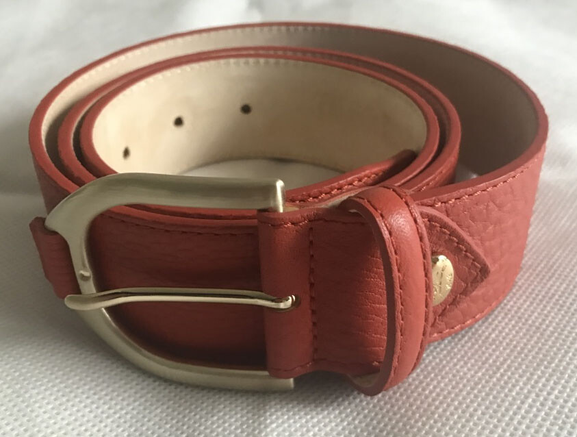 New $240+Longchamp Women's 3D Leather Belt, Color Clementine