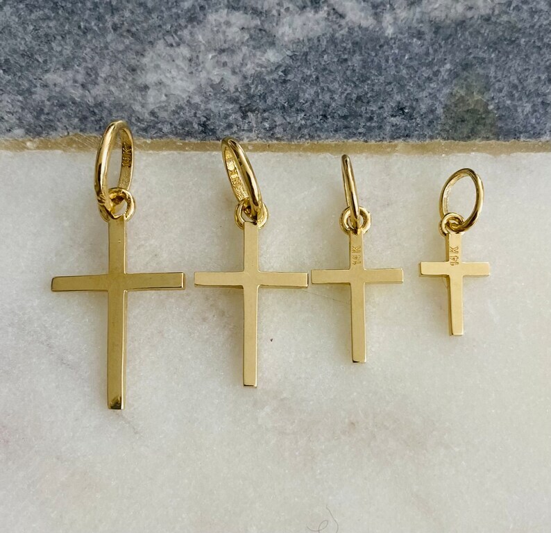 14K Solid Yellow Gold Cross Pendant Plain Thick Crucifix Charm T008