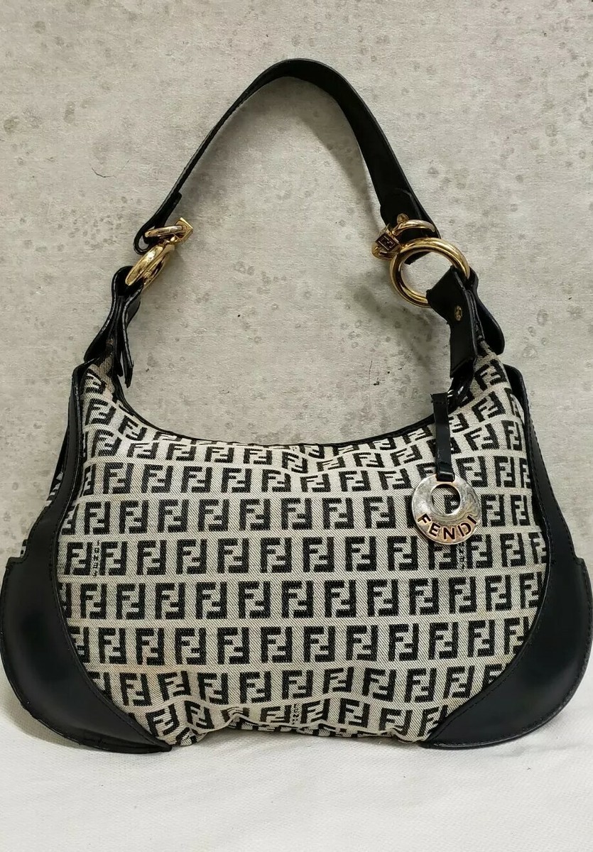 バッグ FENDI Baguette half moon Zucchino black Fendi Zucchino Half Moon Baguette Shoulder Bag