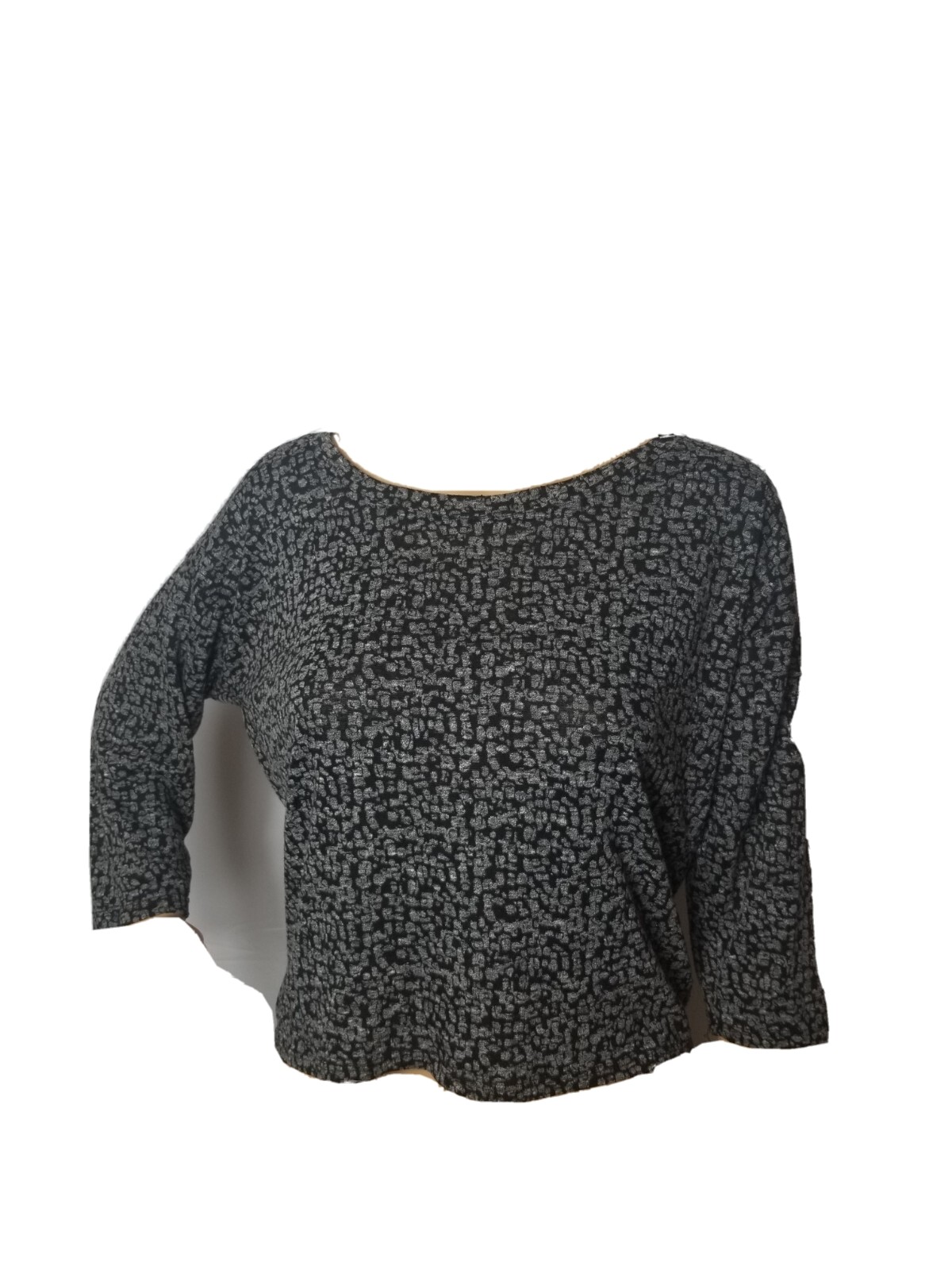 XXI Womens Top Black with White Spots Size Large 3/4 Sleeve Shirt Blouse