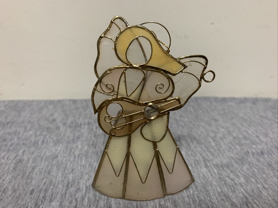 Stained Plastic Glass Angel Playing Mandolin Christmas Ornament eBay