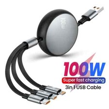 Retractable USB Charger Cable 3IN1 100W Fast Charging Data Cable for Phones