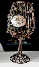 Wine CORK CAGE STORAGE Decorative Wineglass, Curled Metal Wine Corks Holder 12”