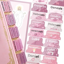 Bible Tabs for Women, Pink Bible Tabs, Laminated Bible Tabs with Unique Stickers