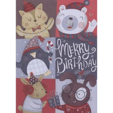 Polar Bear Cat Bunny Penguin in Checker Frames Christmas Birthday Card