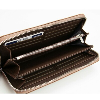 Men Women Minimalist Leather Wallet Long Zipper Clutch Card Holder
